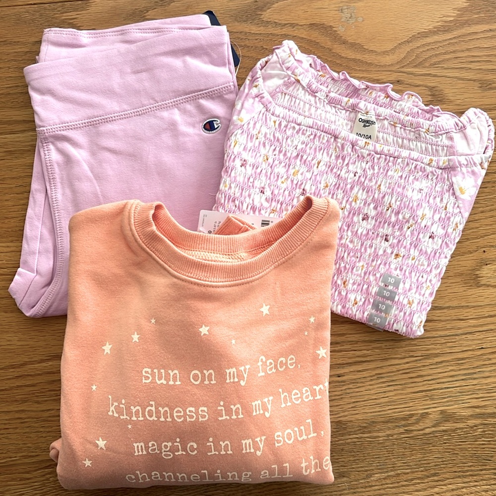 Girls 3 Piece Bundle XL Leggings, 10A Fleece, 10A Short Sleeve Top BUNDLE